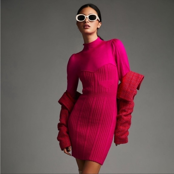 Anthropologie Turtleneck Sweater Dress Pink Pullover Long Sleeve Sz S NEW - Picture 1 of 14